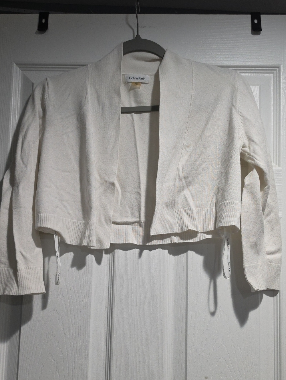 Calvin Klein White/Cream Cropped Open-Front Cardigan
